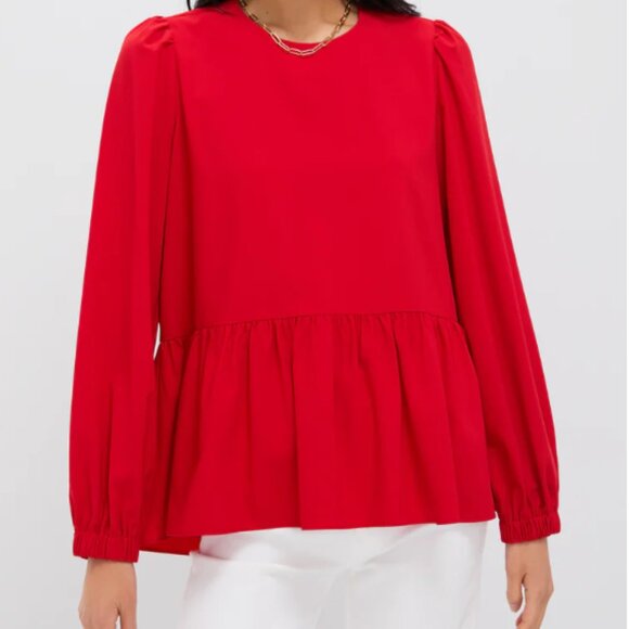 Tuckernuck Pomander Place Red Carlota Peplum Blouse New w/o Tags Size Medium - Picture 6 of 8